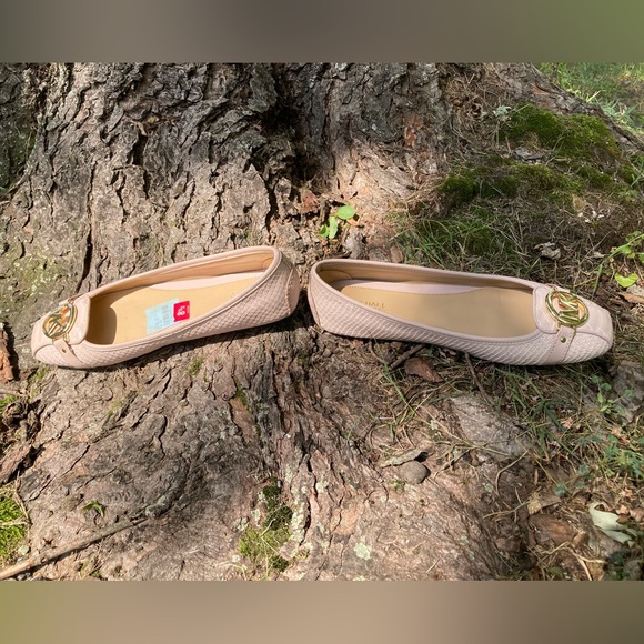 Michael Kors Fulton Pink Leather Snakeskin Ballet Flats Gold Hardware Logo - Picture 10 of 17